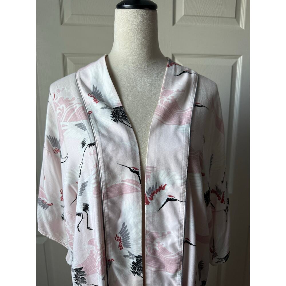Forever 21 Pink Crane Kimono Robe Cover Up Open Front Size S‎ Resort Bridal